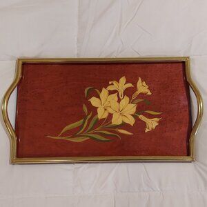 Lily Inlaid Wood & Gold Look Small Tray Hand Made